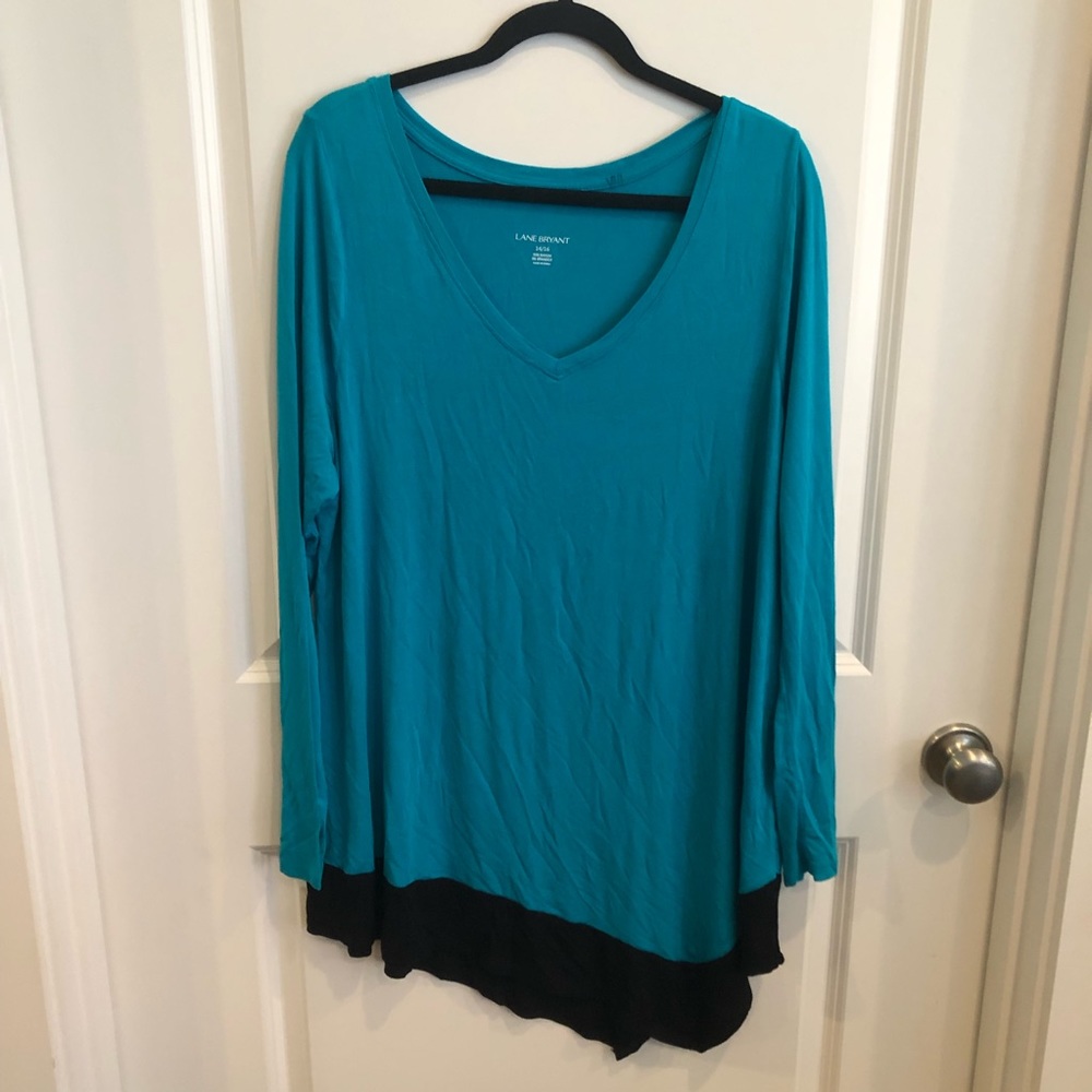Lane Bryant Aqua/Black Long Asymmetrical Shirt